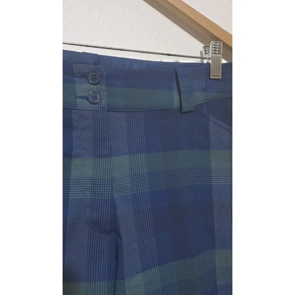 Nike Golf Shorts Women Blue Sports Plaid Shorts Sz 10 Button Tennis Outdoor EUC‎